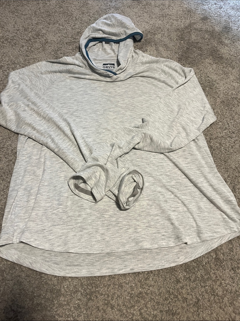 Orvis Light Gray Heather Hooded Long Sleeve Pullover UV sun shirt